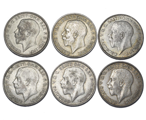 1920 - 1926 Florins Lot (6 Coins) - All Different, Better Grades - GB Silver