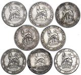1902 - 1910 Edward VII Shillings Lot (8 Coins) - All Different - British Silver