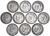1927 - 1936 GV Shillings Lot (10 Coins) - Better Grade Date Run - British Silver