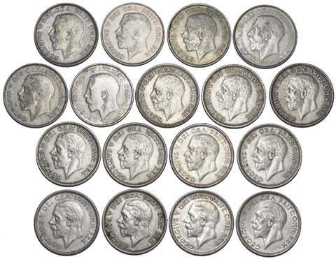 1920 - 1936 GV Shillings Lot (17 Coins) - Better Grade Date Run - British Silver