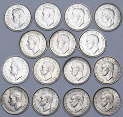 1937 - 1951 GVI Sixpences Lot (15 Coins) - High Grade Date Run - British Silver