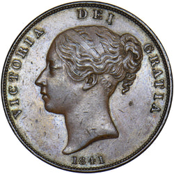 1841 Penny (No Colon) - Victoria British Copper Coin - Very Nice