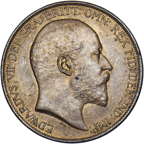 1902 Penny (Rare Low Tide) - Edward VII British Bronze Coin - Superb