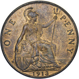 1913 Penny - George V British Bronze Coin - Very Nice