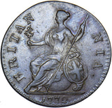 1772 Halfpenny - George III British Copper Coin - Nice