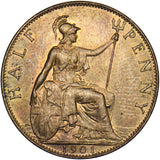 1901 Halfpenny - Victoria British Bronze Coin - Superb