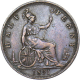 1891 Halfpenny - Victoria British Bronze Coin - Nice