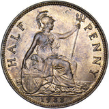1933 Halfpenny - George V British Bronze Coin - Very Nice