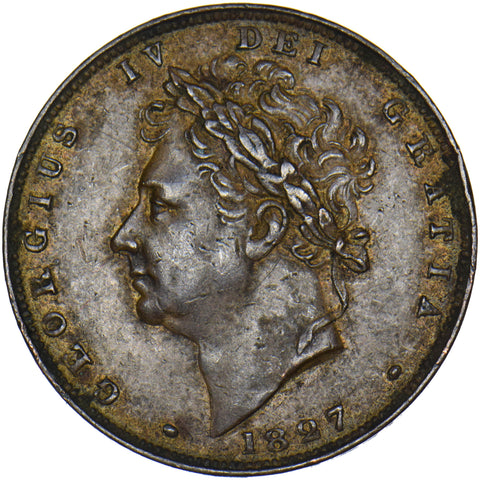1827 Farthing - George IV British Copper Coin - Very Nice