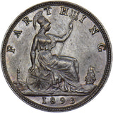 1893 Farthing - Victoria British Bronze Coin - Very Nice