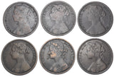 1874 - 1875 Pennies Lot (6 Different Types) - Victoria British Bronze