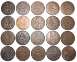 1911 - 1936 Pennies Lot (20 Coins) - George V British Bronze (Better grades)