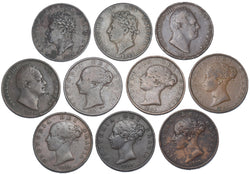 1826 - 1858 Halfpennies Lot (10 Coins) - British Copper Coins (All Different)