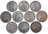 1826 - 1858 Halfpennies Lot (10 Coins) - British Copper Coins (All Different)