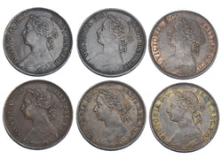 1885 - 1894 Farthings Lot (6 Coins) - British Bronze Coins (Better grades)