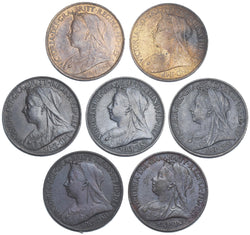 1895 - 1901 Farthings Lot (7 Coins) - British Bronze Coins (Better grades)