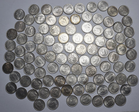 Lot of 100 High Grade British George VI Silver Sixpence Coins - 1937 to 1946