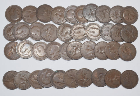 Lot of 40 George V British KN Kings Norton Mint Penny Coins - 1918, 1919