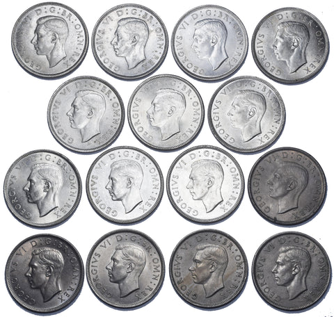 1937 - 1951 British George VI Florins Lot (15 Coins) - High Grade Date Run