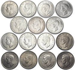 1937 - 1951 British George VI Halfcrowns Lot (15 Coins) - High Grade Date Run