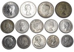 1892 - 1954 Silver South Africa Coins Lot (14 Coins) - Includes 4 Crowns