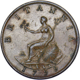 1799 Halfpenny - George III British Copper Coin - Nice