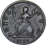 1736 Farthing - George II British Copper Coin - Nice