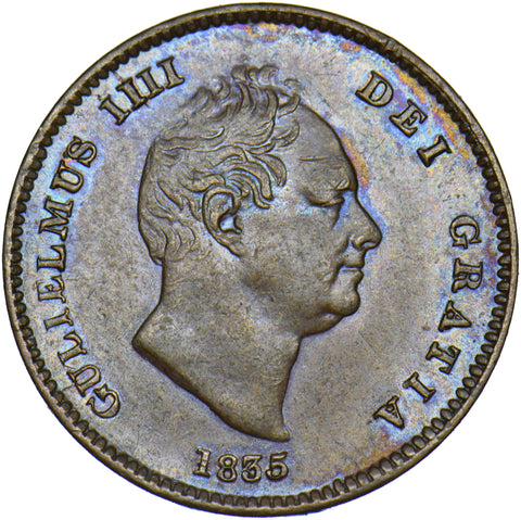 1835 Third Farthing - William IV British Copper Coin - Very Nice