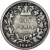 1840 Sixpence - Victoria British Silver Coin