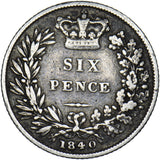 1840 Sixpence - Victoria British Silver Coin