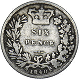1840 Sixpence - Victoria British Silver Coin