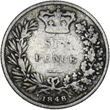 1848 Sixpence (8 Over 6) - Victoria British Silver Coin