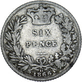 1866 Sixpence - Victoria British Silver Coin