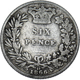 1866 Sixpence - Victoria British Silver Coin