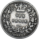 1867 Sixpence - Victoria British Silver Coin