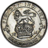 1911 Sixpence - George V British Silver Coin - Superb