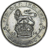 1914 Sixpence - George V British Silver Coin - Very Nice