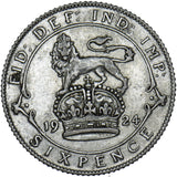 1924 Sixpence - George V British Silver Coin - Very Nice