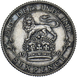 1926 Sixpence - George V British Silver Coin - Very Nice
