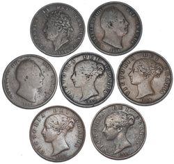1826 - 1858 Halfpennies Lot (7 Coins) - British Copper Coins - All Different