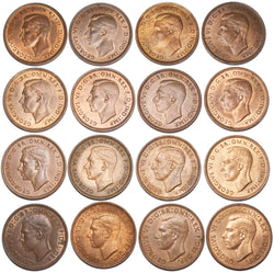 1937 - 1952 High Grade British Bronze Halfpennies Lot (16 Coins) - Date Run