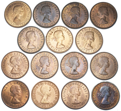 1953 - 1970 High Grade British Bronze Halfpennies Lot (15 Coins) - Date Run