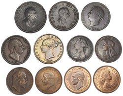 1799 - 1957 Halfpennies Lot (11 Coins) - All Main Types inc. High Grades