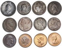 1799 - 1955 Farthings Lot (12 Coins) - All Main Types inc. High Grades