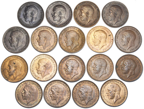 1911 - 1936 High Grade British Bronze Farthings Lot (18 Coins) - All Different