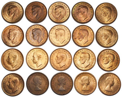 1937 - 1956 High Grade British Bronze Farthings Lot (20 Coins) - Date Run