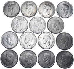 1937 - 1951 High Grade British Silver Halfcrowns Lot (15 Coins) - Date Run