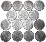 1937 - 1951 High Grade British Silver Halfcrowns Lot (15 Coins) - Date Run