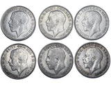 1921 - 1926 Florins Lot (6 Coins) - George V British Silver Coins - Date Run