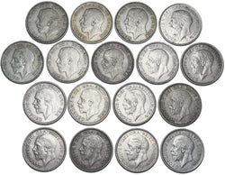 1920 - 1936 Better Grade British Silver Shillings Lot (17 Coins) - Date Run